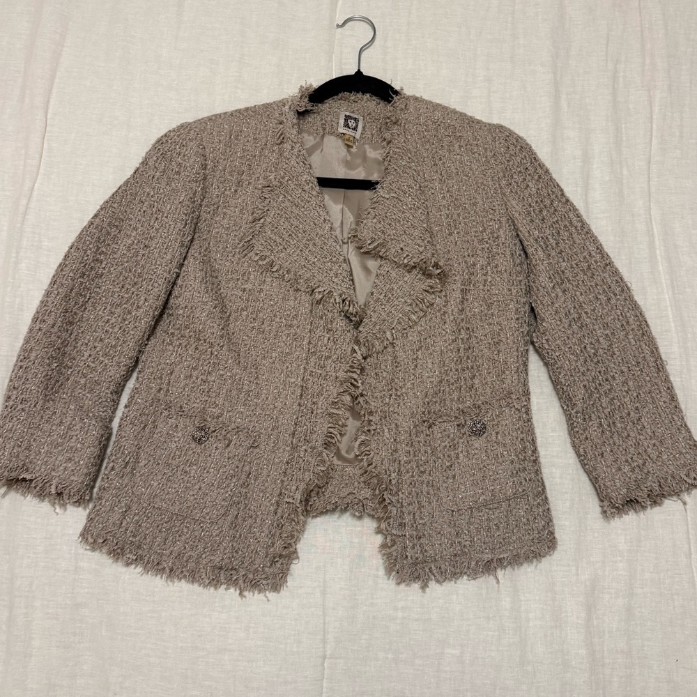 Anne Klein Women’s Taupe Frayed Tweed Jacket